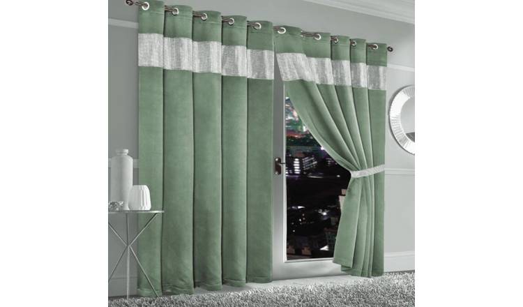 New Edge Blinds Sage Diamante Blackout Eyelet Curtains - 167cm x 137cm