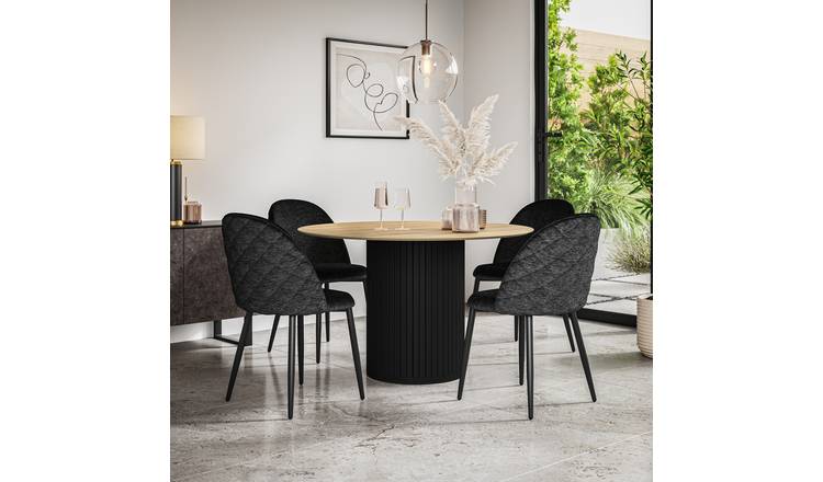 Furniture Online Arlo Raye Oak Top w Blk Legs Dining Table & 4 Black Chairs
