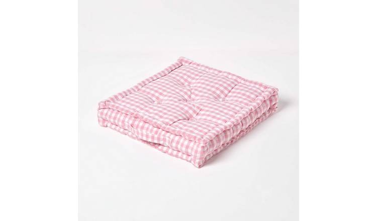 Homescapes Gingham Check Cotton Floor Cushion - 50 x 50 cm - Pink