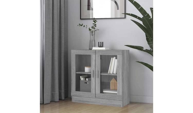 Walplus 2 Compartment Display Cabinet - Grey and Oak - 82.5 x 30.5 x 80 cm
