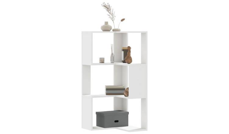 Walplus 3 Tier Engineered Wood Corner Bookcase - White - 50 x 50 x 102 cm