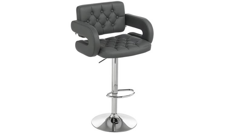 HOMCOM PU Leather Bar Stool with Extra Large Seat and Backrest - Grey