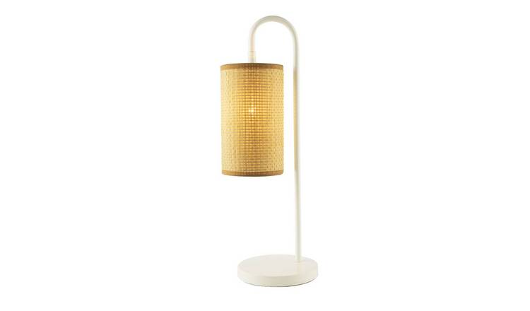 Happy Homewares Vintage White Gloss with Tubular Woven Rattan Table Lamp - 15cm