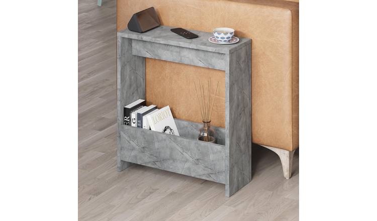 Decortie Simpi Melamine Marble Effect Particleboard Side Table - Grey