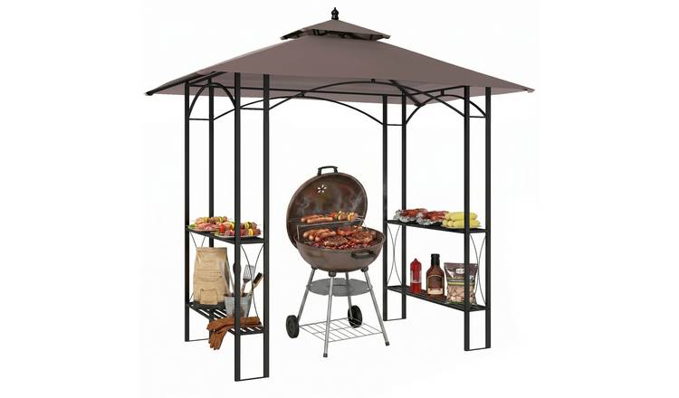 Outsunny Garden Door Canopy BBQ Tent Canopy Patio Outdoor - Brown