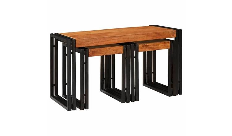 Walplus Pack of 3 Nesting Tables - Black and Brown - 82 x 40 x 45 cm