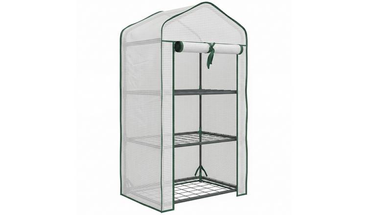 Outsunny 3 Tier Steel and Polyethylene Mini Greenhouse - White