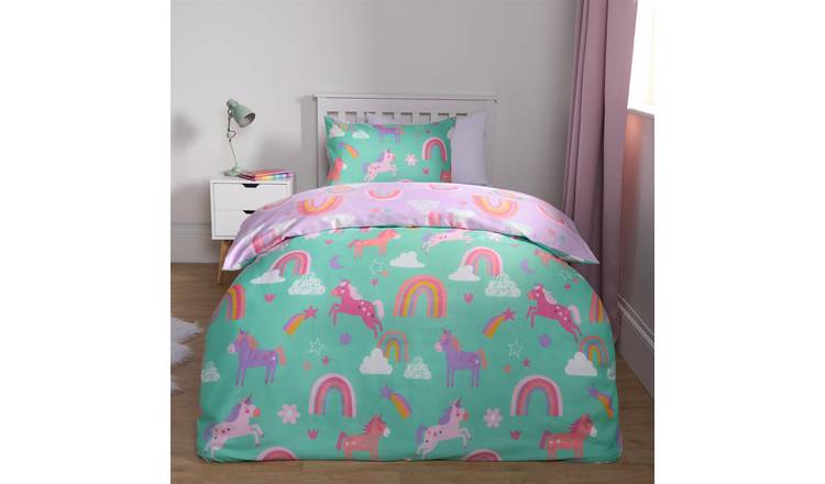 OHS Kids Unicorn Rainbow Reversible Duvet Cover Set Multi - Single
