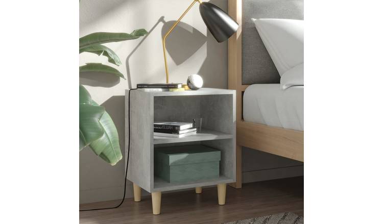Walplus Solid Wood Leg Bed Cabinet - Stone Grey - 40 x 30 x 50 cm