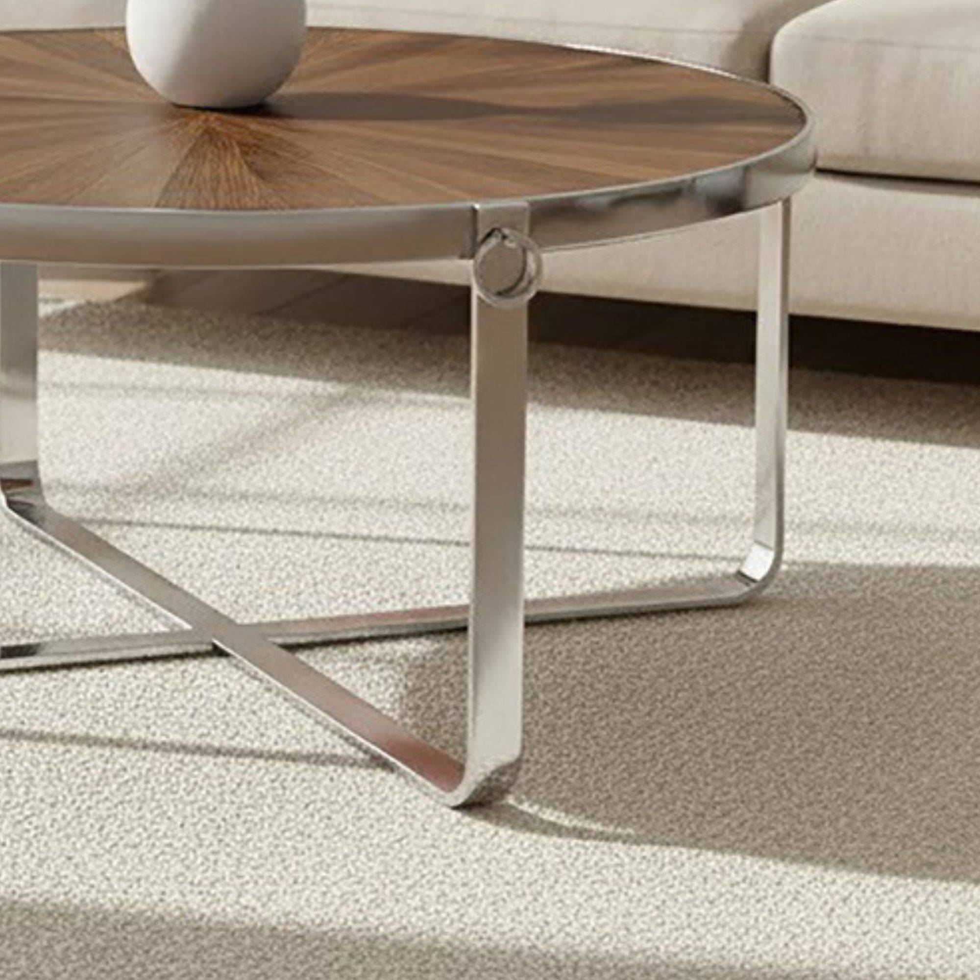 Orsina Solid Elm Wood Round Coffee Table - Two Tone - Image 3