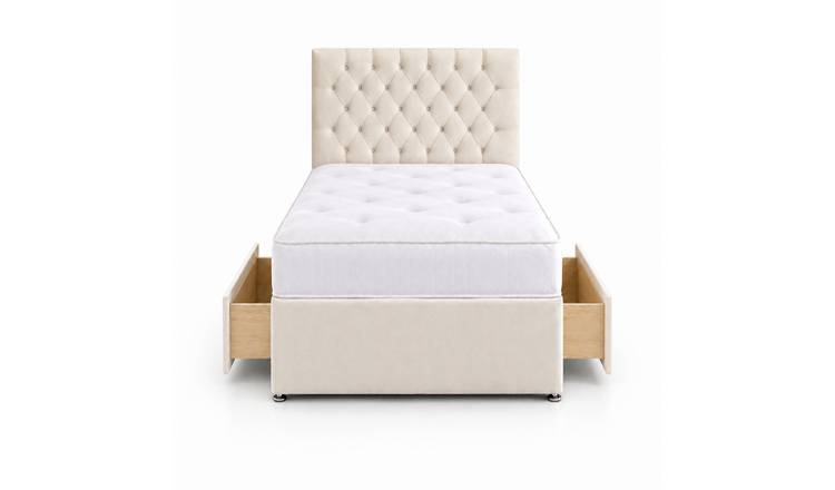 Comfy Deluxe 4ft Small Double       2 Drawer Velvet  Divan Bed Set -  Cream