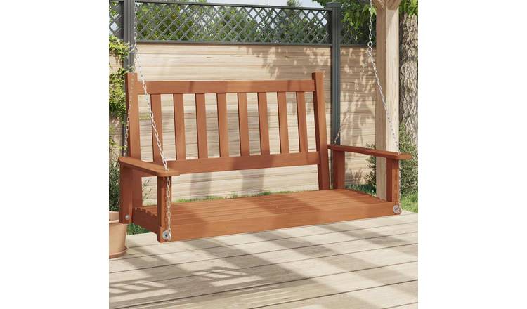 Walplus Iron Garden Swing Bench with Metal Chains- Brown - 115 x 65 x 63 cm