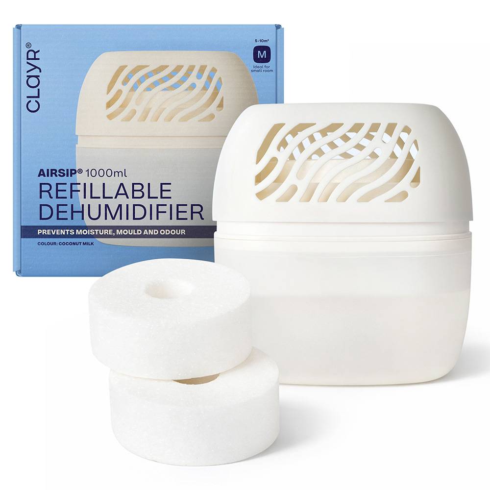 Clayr Reusable Dehumidifier with 2 Refill Tabs - 1000ml - White - Image 1