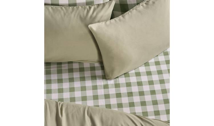 OHS Gingham Microfibre Deep Fitted Bed Sheet Sage - Double