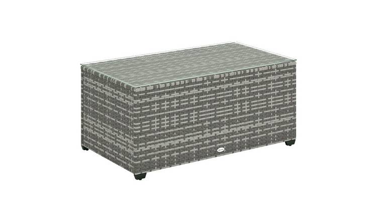 Outsunny PE Rattan Garden Side Table with Tempered Glass Top - Light Grey