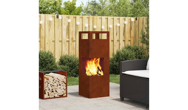 Walplus Steel Fire Pit Weathering - Brown - 35 x 35 x 100 cm