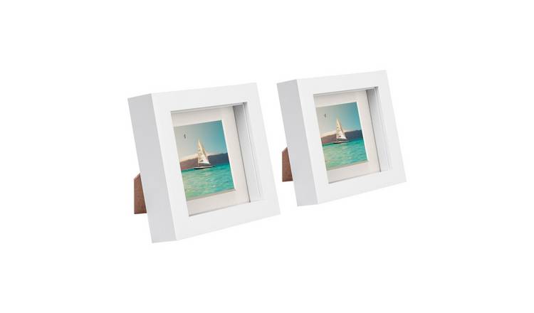 Nicola Spring 4 x 4" 3D Photo Box Frames with 2 x 2" Ivory Mount (2x) - White
