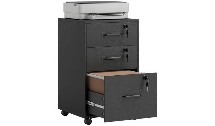 HOMCOM Filing Cabinet with 3 Drawers and Wheels for Home Office - Black