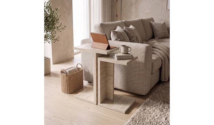 Decortie Nero Set of 2 C Shaped Sofa Side Tables - Stone