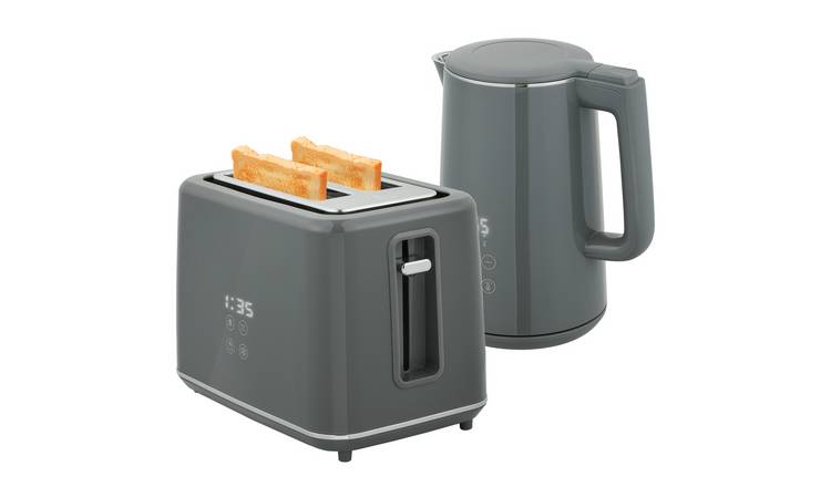 HOMCOM Stainless Steel Kettle and 2 Slice Toaster Set with LED Display - Grey