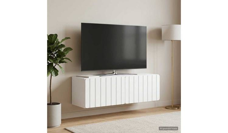 Walplus 2 Door Engineered Wood Wall Mounted TV Cabinet - White - 98 x 31 x 30 cm