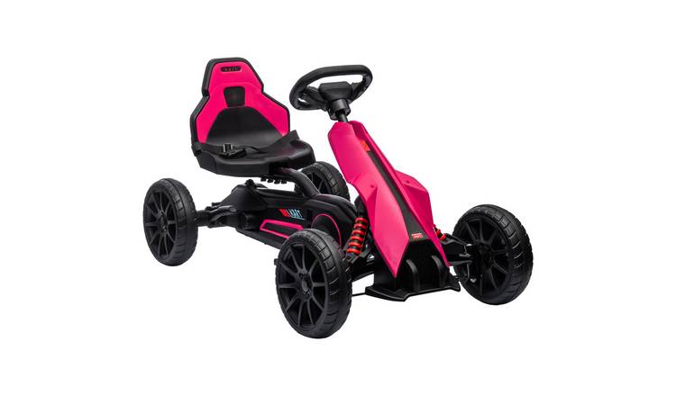 HOMCOM Adjustable Seat Swing Axle EVA Tyres Handbrake Kids Pedal Go Kart - Pink