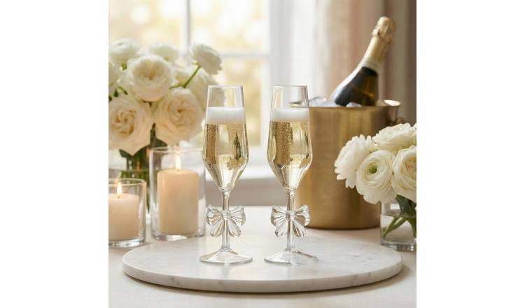 OHS 2 Pack Plastic Bow Flute Glasses - Clear