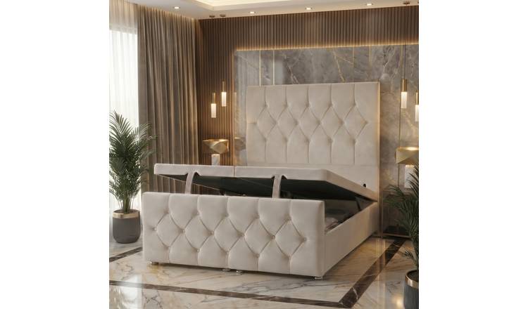 Somnior Chester Velvet King Ottoman Divan Bed with Footboard - Ivory