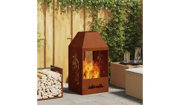 Walplus Steel Fire Pit Weather - Brown - 50 x 50 x 100 cm