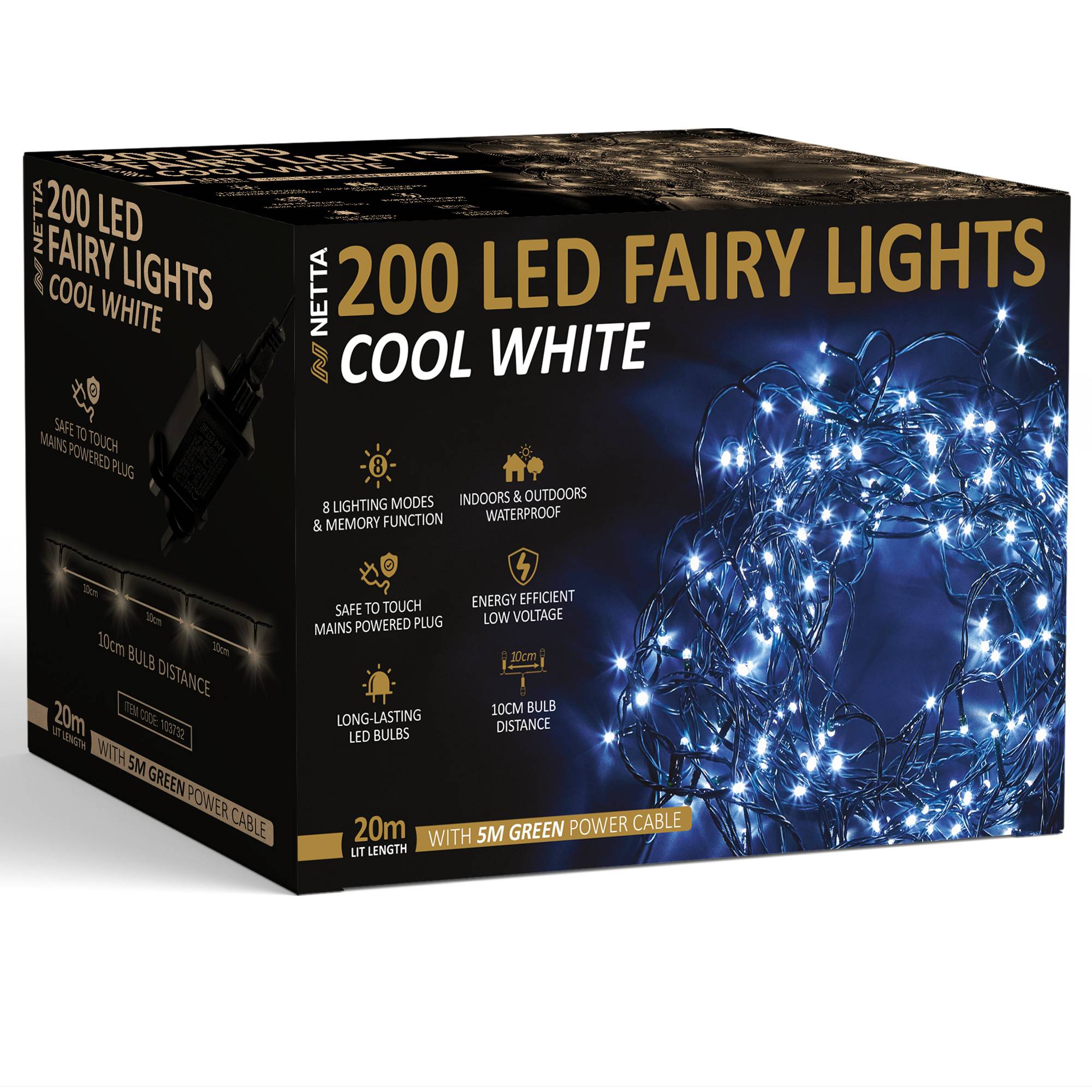 NETTA 200 LED 20m Christmas Fairy String Lights - Cool White - Image 1