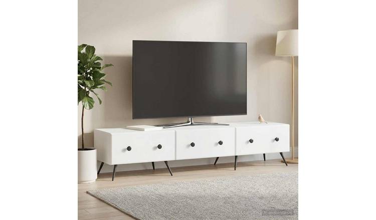 Walplus Wood TV Cabinet with Drawers Slim Design - White - 147 x 34.5 x 30 cm