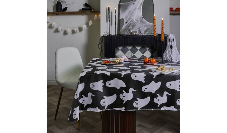 OHS Halloween Ghost Print Table Cloth - Black & White