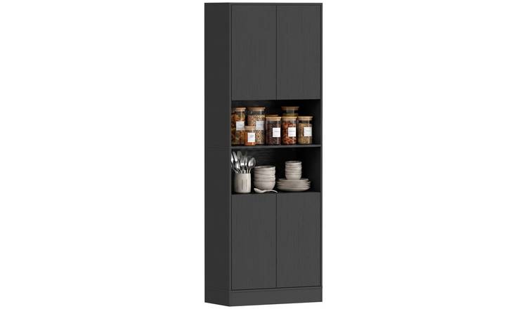 HOMCOM 170 cm Tall Kitchen Cupboard with Soft Close Hinges - Black Wood Effect