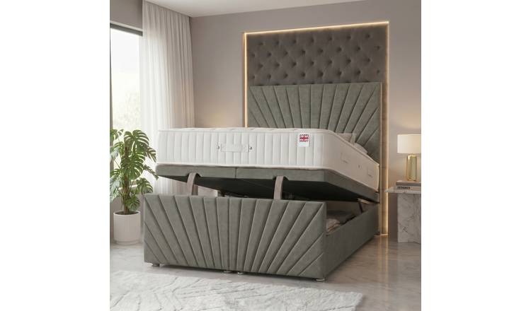 Somnior Linen Small Double Ottoman Divan Bed with Memory Mattress - Silver