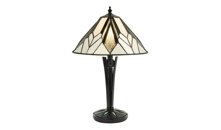 Loops Direct 30cm Tiffany Glass Table Lamp - Black Iridised