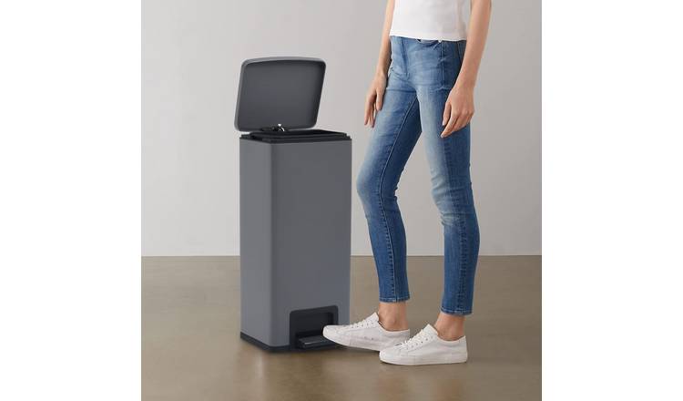 Walplus Dustbin with Pedal Anti-fingerprint 30L - Grey - 31 x 31.5 x 71 cm