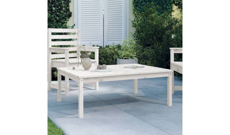 Walplus Solid Pine Wood Garden Table - White - 121 x 82.5 x 45 cm