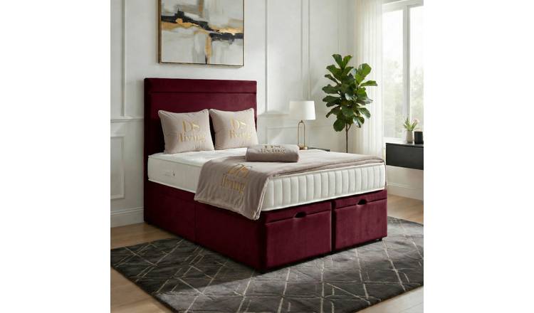 DS Living Majesty King Size Velvet Ottoman Bed Frame - Burgundy