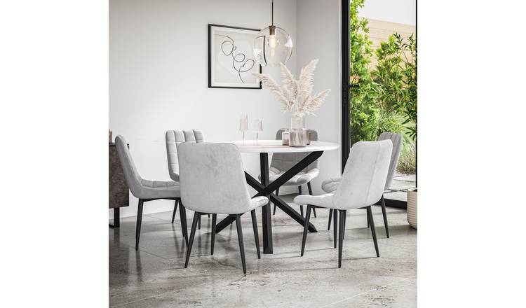 Furniture Online Malvern Nova Marble Top Dining Table & 6 Grey Chairs