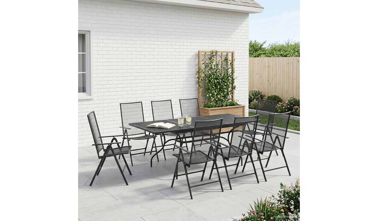 Walplus 9 Piece Steel Garden Dining Set - Anthracite - 212 x 90 x 76 cm