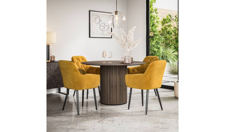 Furniture Online Arlo Anika Wal Top w Wal Legs Dining Table & 4 Mustard Chairs