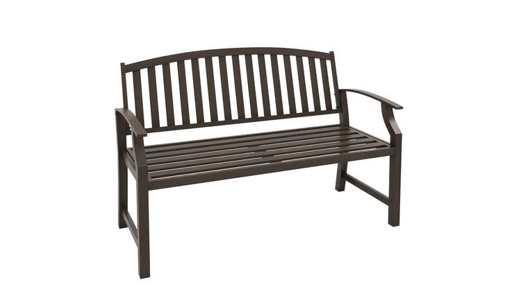 Outsunny Metal Garden Bench with Slatted Seat and Backrest - Brown