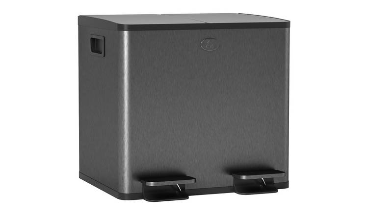 HOMCOM 30L Stainless Steel Dual Kitchen Bin with Inner Buckets- Black
