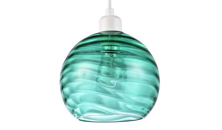 Happy Homewares Dark Green Circular Ribbed Glass Pendant Shade - 20cm