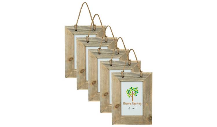 Nicola Spring Rustic Hearts Hanging Photo Frames - 6 x 4" - Set of 5 - Natural