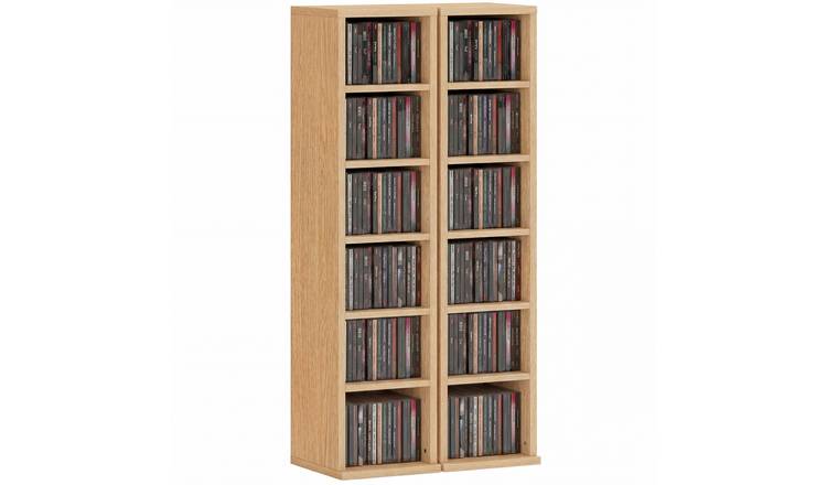 HOMCOM Set of 2 CD Storage Units with Adjustable Shelves - Natural Wood