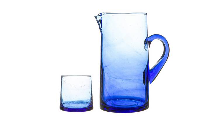 Nicola Spring Merzouga Recycled Glass Tumblers with Jug - Blue