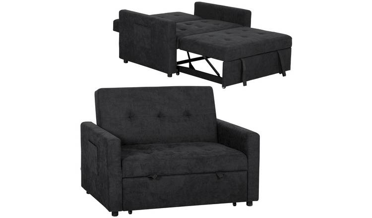 HOMCOM 2 Seater Fabric Modern Sofa Bed with 2 Pillows - Black