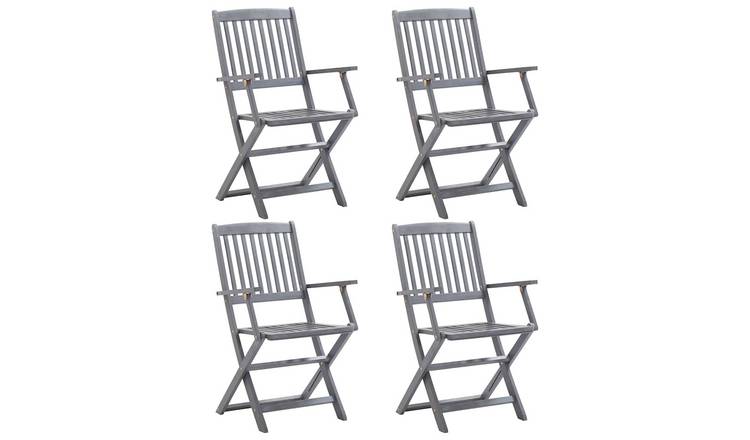 Walplus 4 Piece Solid Acacia Wood Folding Chairs - Grey - 54 x 61 x 88 cm