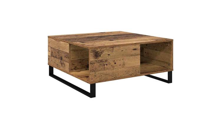 Walplus Black Legged Coffee Table - Old wood - 80 x 80 x 36.5 cm